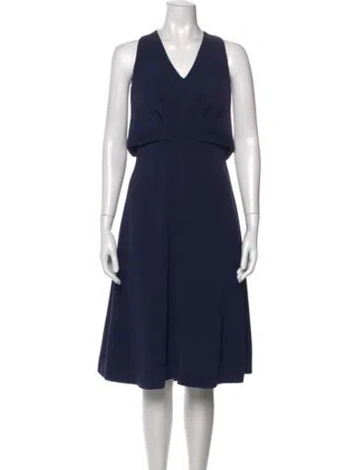 Pre-owned Max Mara V-neck Midi Length Dress W/ Tags In Blue