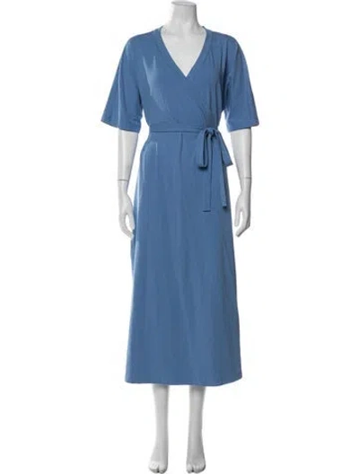 Pre-owned Max Mara V-neck Midi Length Dress W/ Tags In Blue