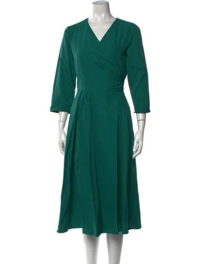 Pre-owned Max Mara V-neck Midi Length Dress W/ Tags In Green