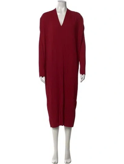 Pre-owned Max Mara V-neck Midi Length Dress W/ Tags In Red