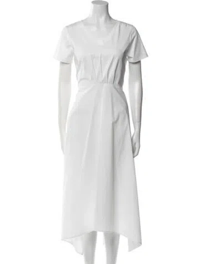 Pre-owned Max Mara V-neck Midi Length Dress In White