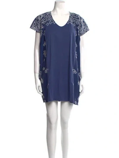 Pre-owned Max Mara V-neck Mini Dress In Blue