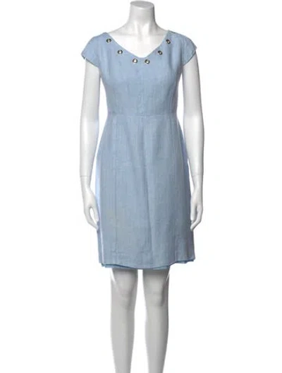 Pre-owned Max Mara V-neck Mini Dress In Blue