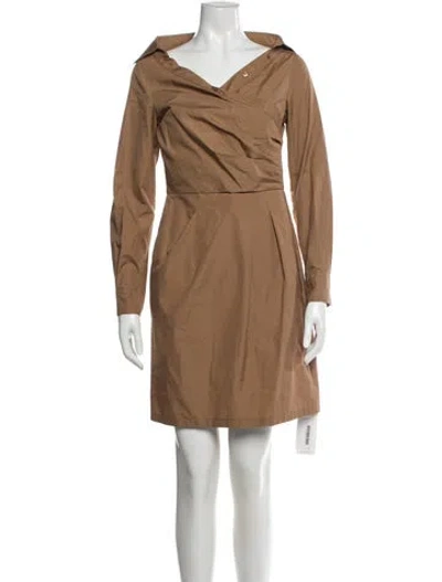 Pre-owned Max Mara V-neck Mini Dress W/ Tags In Brown