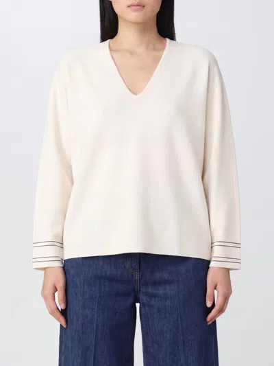 Max Mara V-neck Relaxed Fit Jumper In Wool Blend With Dropped Shoulders In White