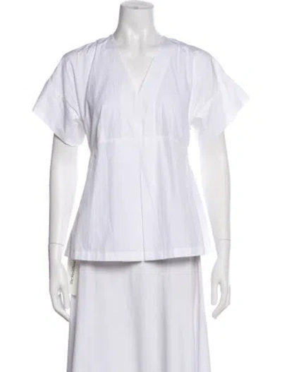 Pre-owned Max Mara V-neck Short Sleeve Blouse In White