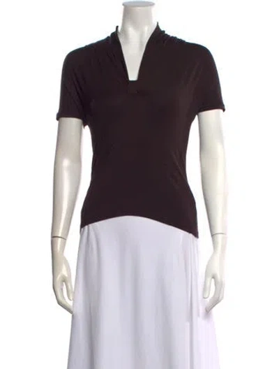 Pre-owned Max Mara V-neck Short Sleeve Top In Brown