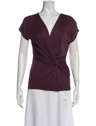 Pre-owned Max Mara V-neck Short Sleeve Top In Burgundy