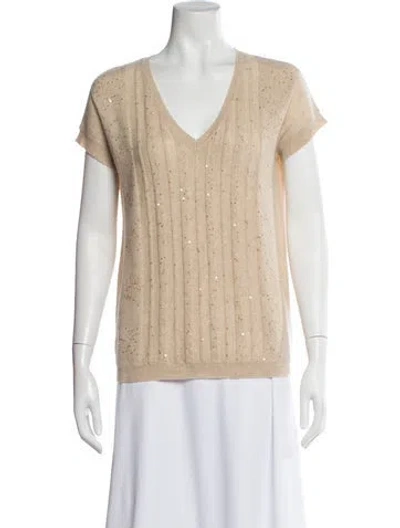 Pre-owned Max Mara V-neck Short Sleeve Top In Neutral