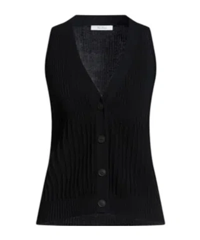 Max Mara V-neck Sleeveless Ribbed Knit Vest In Black