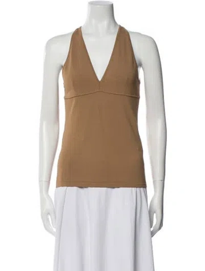 Pre-owned Max Mara V-neck Sleeveless Top W/ Tags In Brown