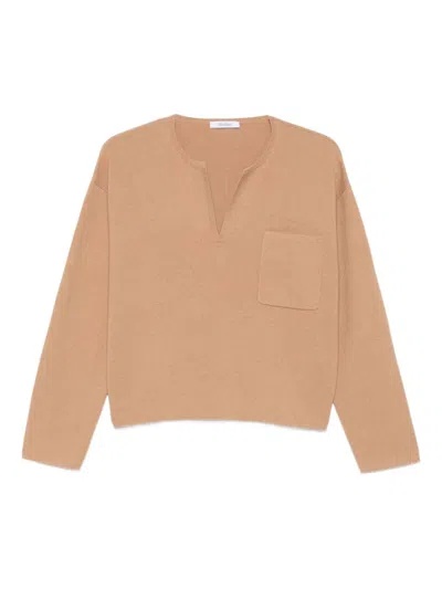 Max Mara V-neck Sweater In Cashmere Wool In Neutral