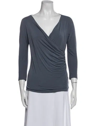 Pre-owned Max Mara V-neck Three-quarter Sleeve Blouse In Blue