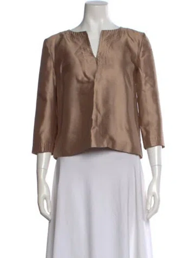 Pre-owned Max Mara V-neck Three-quarter Sleeve Blouse In Neutral