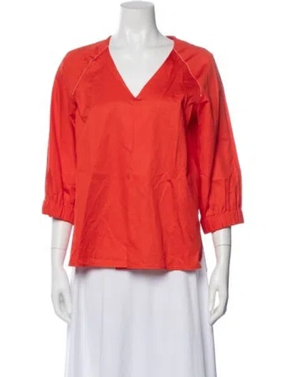 Pre-owned Max Mara V-neck Three-quarter Sleeve Blouse In Orange
