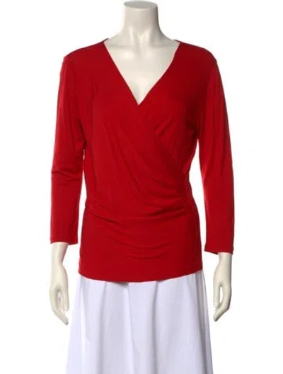 Pre-owned Max Mara V-neck Three-quarter Sleeve Blouse In Red