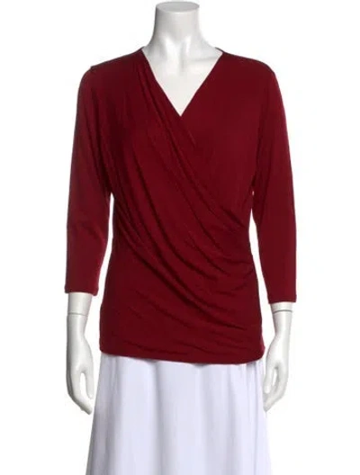 Pre-owned Max Mara V-neck Three-quarter Sleeve Blouse In Red
