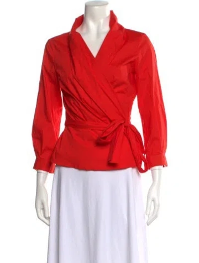 Pre-owned Max Mara V-neck Three-quarter Sleeve Blouse In Red