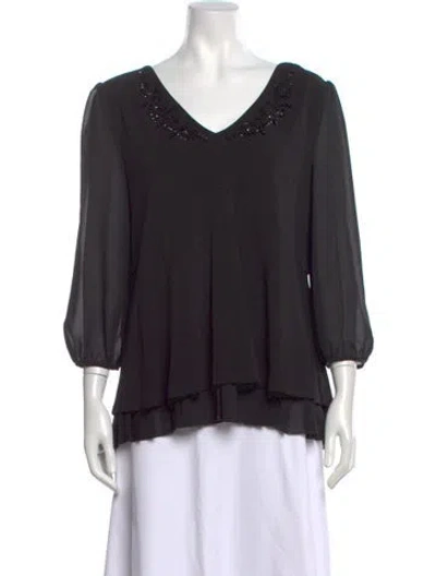 Pre-owned Max Mara V-neck Three-quarter Sleeve Blouse W/ Tags In Black
