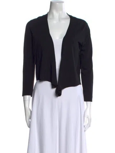 Pre-owned Max Mara V-neck Three-quarter Sleeve Crop Top In Black