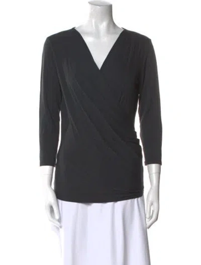 Pre-owned Max Mara V-neck Three-quarter Sleeve Top In Black