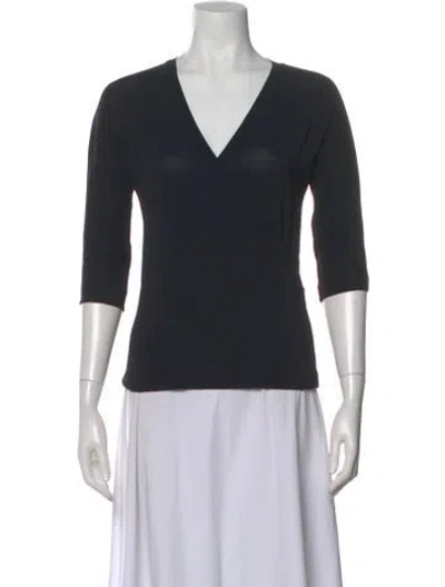 Pre-owned Max Mara V-neck Three-quarter Sleeve Top In Black