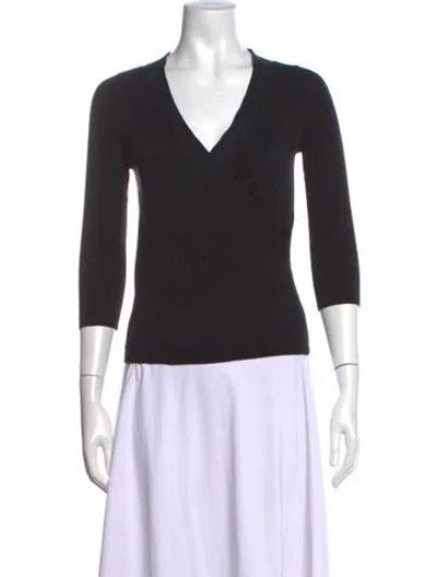 Pre-owned Max Mara V-neck Three-quarter Sleeve Top In Black