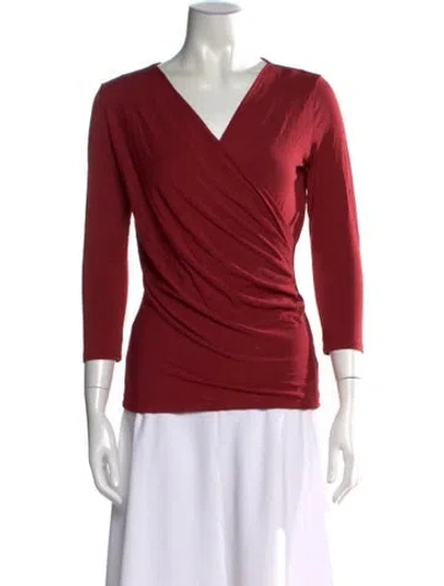 Pre-owned Max Mara V-neck Three-quarter Sleeve Top In Burgundy