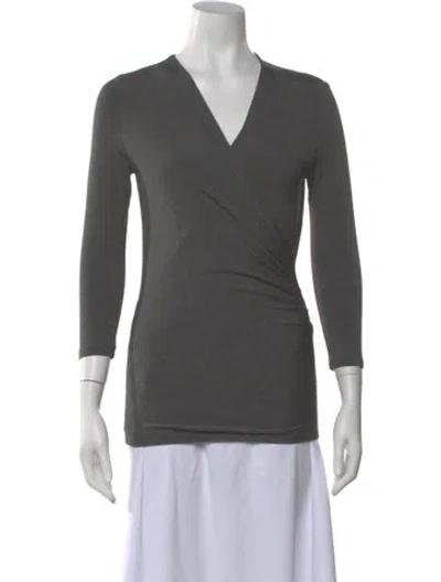 Pre-owned Max Mara V-neck Three-quarter Sleeve Top In Gray