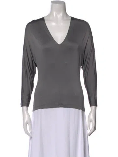 Pre-owned Max Mara V-neck Three-quarter Sleeve Top In Gray
