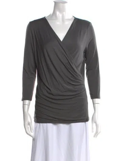 Pre-owned Max Mara V-neck Three-quarter Sleeve Top In Gray