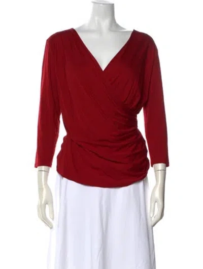 Pre-owned Max Mara V-neck Three-quarter Sleeve Top In Red