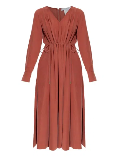 Max Mara V-neck Tie Midi Dress In Brown