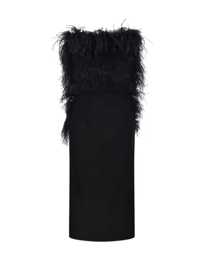 Max Mara Voluminous Feathered Bodice Dress In Black