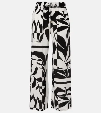Max Mara Voto Printed Silk Palazzo Pants In White
