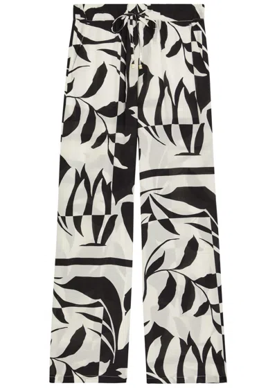 Max Mara Voto Printed Wide-leg Silk Trousers In White
