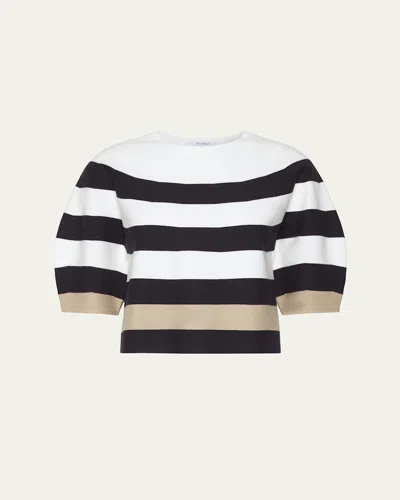 Max Mara Voto Striped Knit Puff-sleeve Top In Black