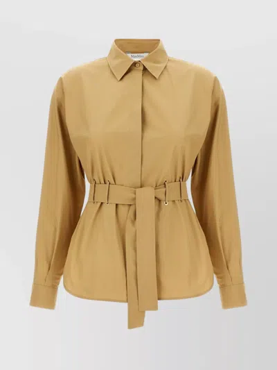 Max Mara Waist Belt Collar Neck Long Sleeve Shirt In Gold