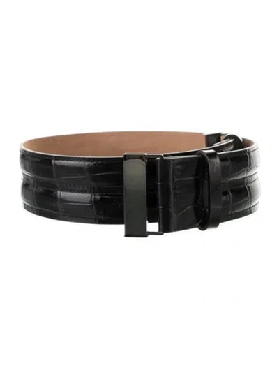 Pre-owned Max Mara Waist Belt Embossed Leather Waist Belt In Black