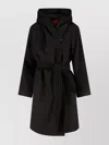 Max Mara Waist Belted Button Detail Hooded Jacket In Black