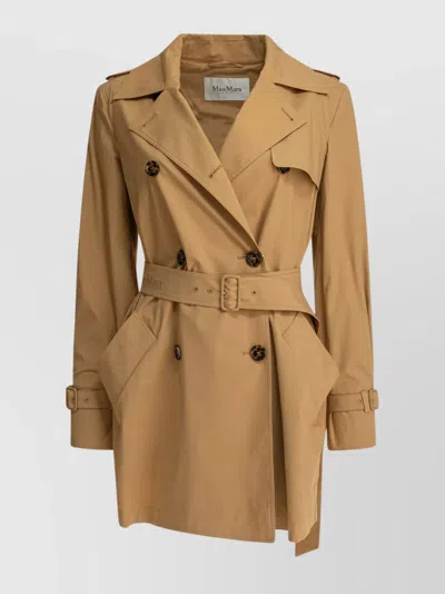 MAX MARA WAIST BELTED DOUBLE-BREASTED LAPELS POCKETS COAT