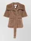 Max Mara Waist Belted Faux Fur Short Sleeve Jacket In Brown