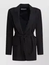 Max Mara Waist Belted Flap Pockets Notched Lapels In Black