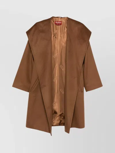 Max Mara Waist Belted Hooded Coat With Matching Belt In Brown