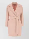 Max Mara Waist Belted Lapel Collar Kimono Coat In Pink
