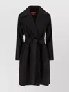 Max Mara Waist Belted Long Length Lapels Pockets In Black