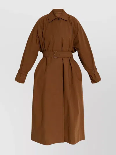 Max Mara Waist Belted Long Length Tops With Side Pockets In Brown
