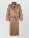 Max Mara Waist Belted Long Sleeve Coat Lapels Pockets In Nude