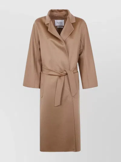 Max Mara Waist Belted Long Sleeve Coat Lapels Pockets In Nude