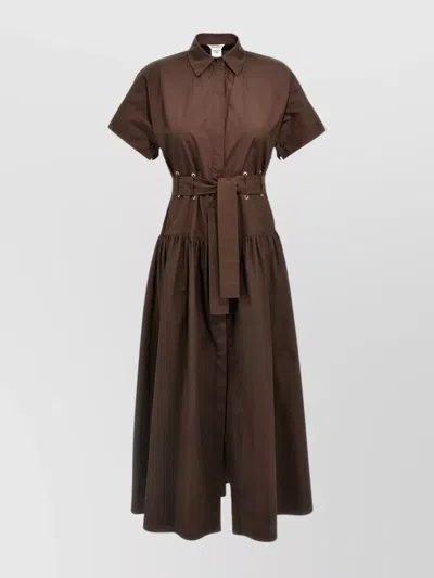 Max Mara Waist Belted Short Sleeve Gathered Skirt Dress